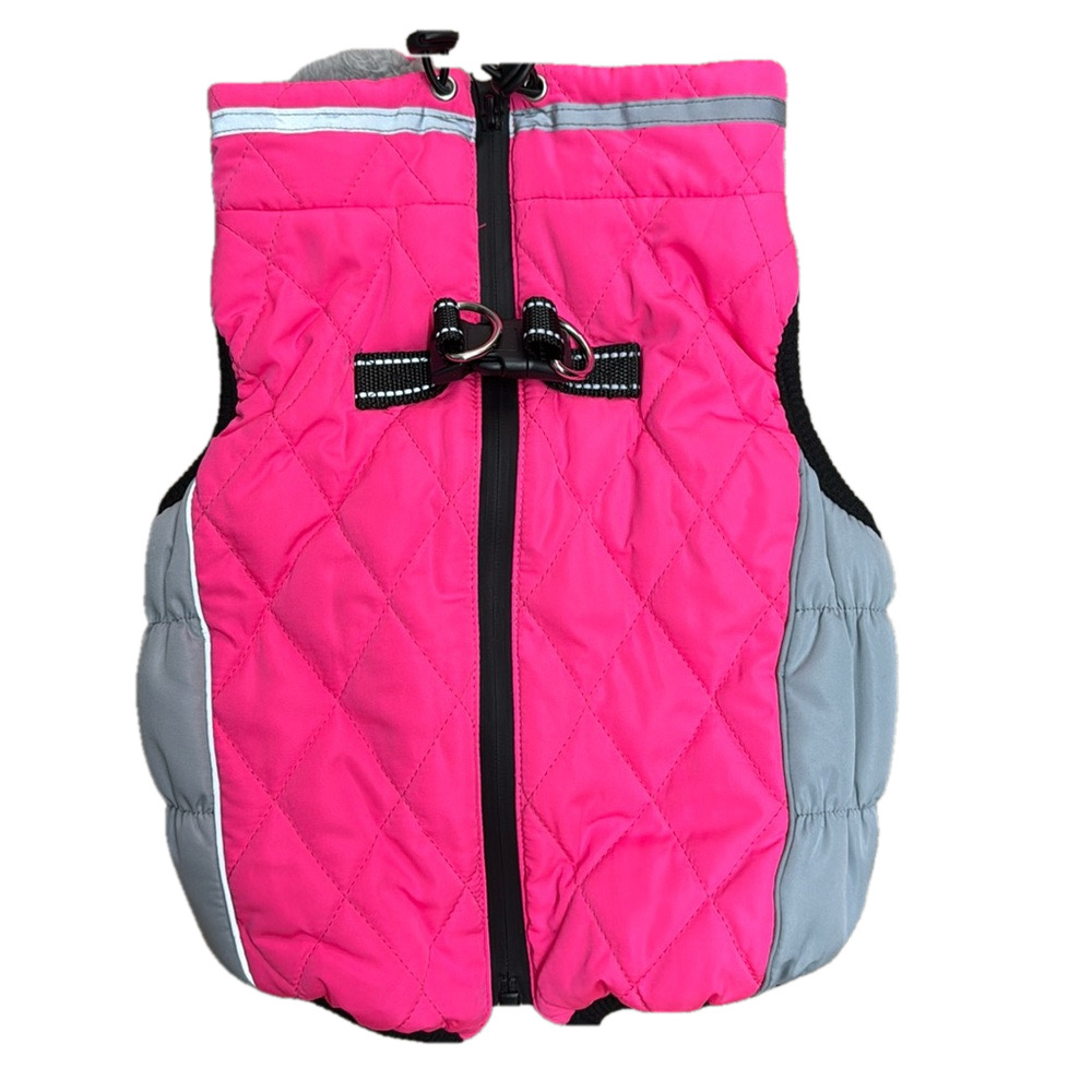 FLEECE LINED HOT PINK & GREY (M) Puffer Jacket for dogs